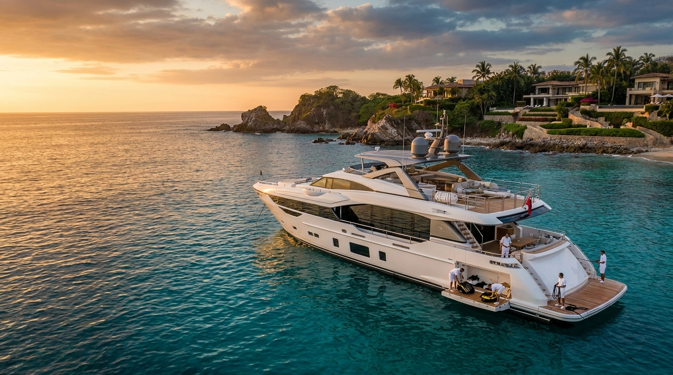 Atardecer a bordo de un yate privado en la Riviera Nayarit con BYRBO